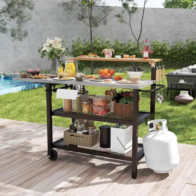 Alt view image 2 of 7 - Four-Shelf Grill Cart Table, Movable Stainless Metal Flattop Pizza Oven Multifunctional Work Prep-Table for Griddle BBQ Grills