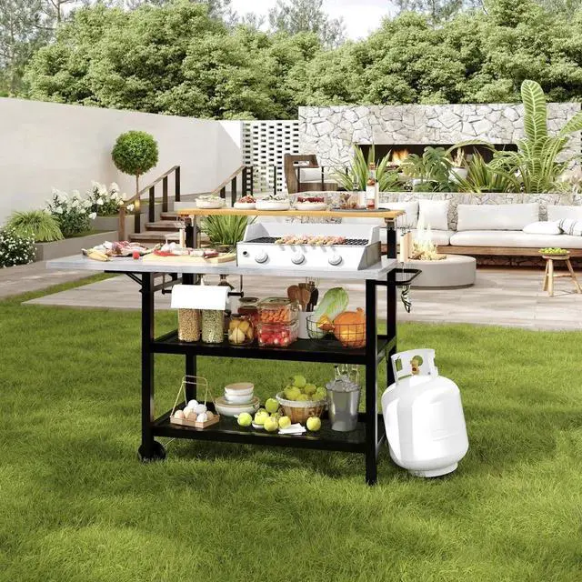 Main image of Four-Shelf Grill Cart Table, Movable Stainless Metal Flattop Pizza Oven Multifunctional Work Prep-Table for Griddle BBQ Grills