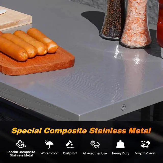 Alt view image 7 of 7 - Four-Shelf Grill Cart Table, Movable Stainless Metal Flattop Pizza Oven Multifunctional Work Prep-Table for Griddle BBQ Grills