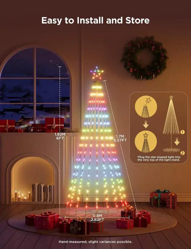 Alt view image 3 of 7 - Christmas Cone Tree Lights, 6ft 316 LEDs RGBIC Christmas Tree Lights with Smart App Control, IP67 Waterproof Outdoor String Lights for Xmas rations, 82+ Scene Modes, Music Sync, White Stand