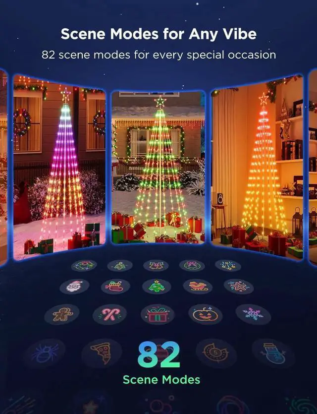 Alt view image 5 of 7 - Christmas Cone Tree Lights, 6ft 316 LEDs RGBIC Christmas Tree Lights with Smart App Control, IP67 Waterproof Outdoor String Lights for Xmas rations, 82+ Scene Modes, Music Sync, White Stand