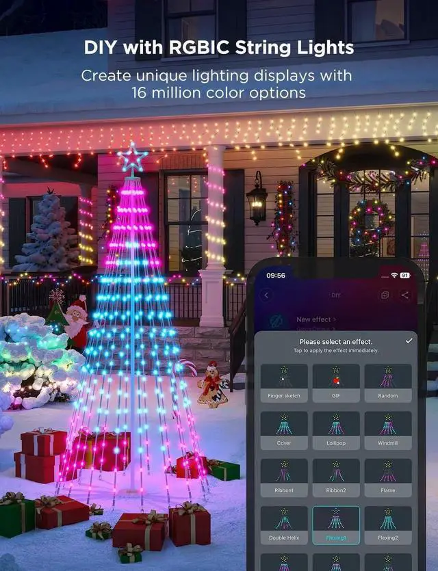 Alt view image 7 of 7 - Christmas Cone Tree Lights, 6ft 316 LEDs RGBIC Christmas Tree Lights with Smart App Control, IP67 Waterproof Outdoor String Lights for Xmas rations, 82+ Scene Modes, Music Sync, White Stand