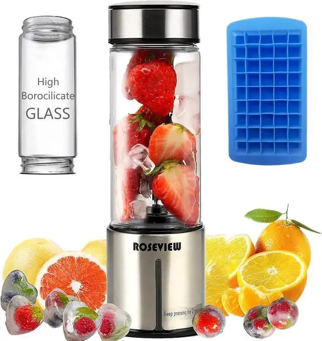 Alt view image 6 of 7 - Portable Smoothie blender Glass bottle Mini USB rechargeable 2 battery Handheld Shakes blend Cup USB juicer Cordless Personal smoothies maker mixer