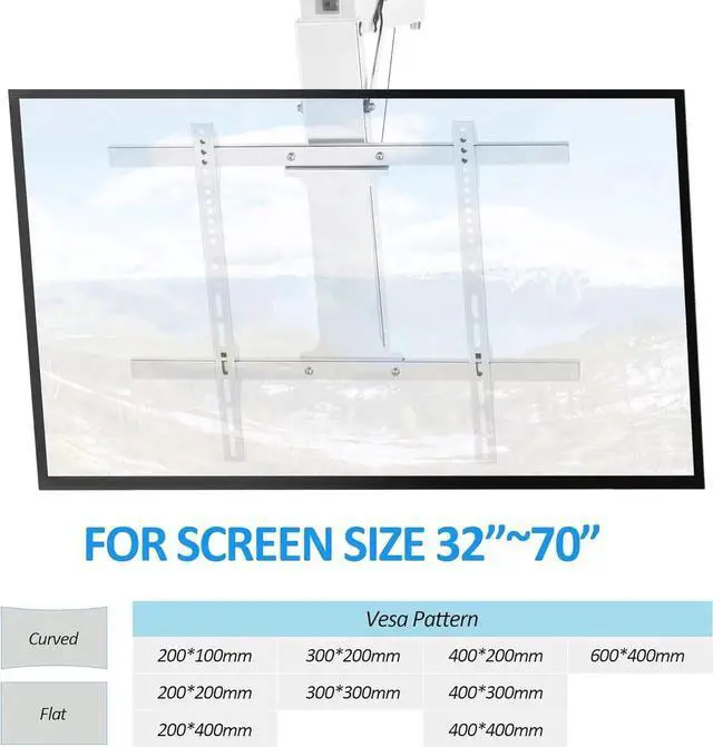 Alt view image 4 of 7 - Electric Ceiling TV Mount with Remote - Motorized Ceiling TV Mount for Flat and Pitched Roof32 to 70 Inch Flat and Curved Screen TVs White