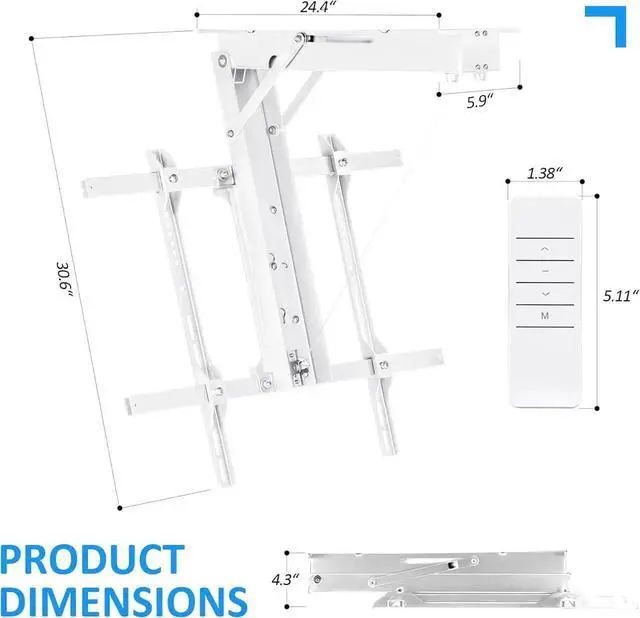 Alt view image 3 of 7 - Electric Ceiling TV Mount with Remote - Motorized Ceiling TV Mount for Flat and Pitched Roof32 to 70 Inch Flat and Curved Screen TVs White