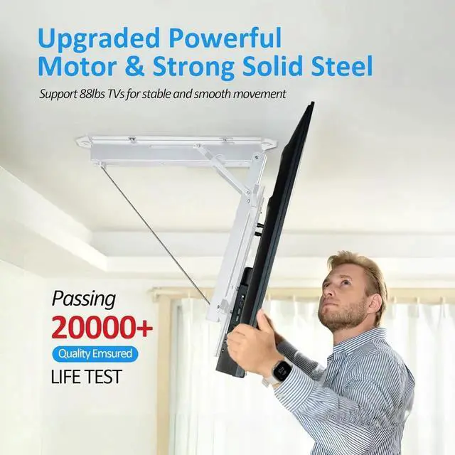 Alt view image 2 of 7 - Electric Ceiling TV Mount with Remote - Motorized Ceiling TV Mount for Flat and Pitched Roof32 to 70 Inch Flat and Curved Screen TVs White