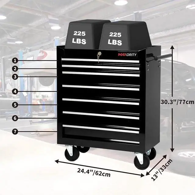 Alt view image 6 of 6 - 7-Drawer Heavy-Duty Rolling Tool Chest Cabinet with Lock Mobile Cart for Garage & Workshop, Black
