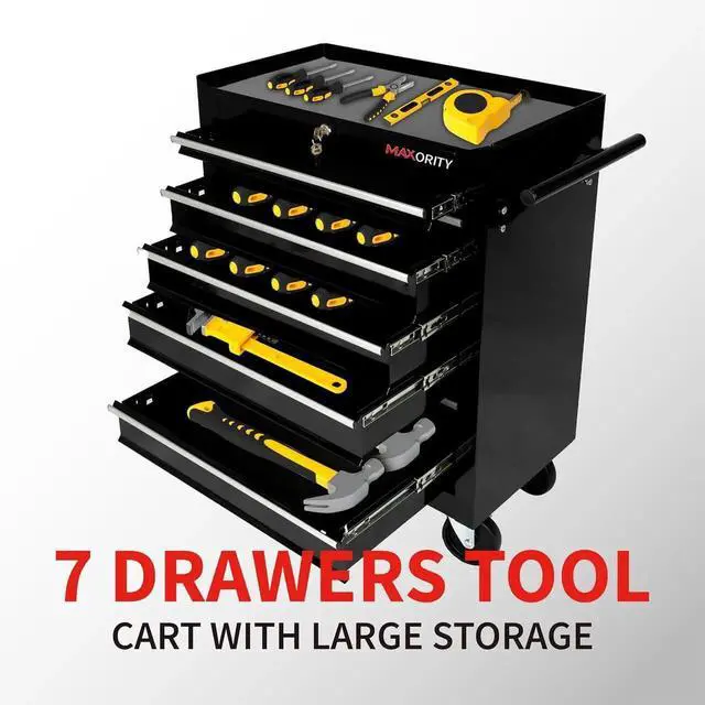 Alt view image 2 of 6 - 7-Drawer Heavy-Duty Rolling Tool Chest Cabinet with Lock Mobile Cart for Garage & Workshop, Black
