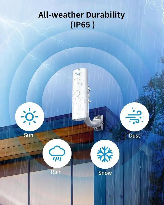Alt view image 2 of 7 - Wireless Bridge, 5KM 5.8GHz Point to Point Outdoor WiFi Bridges with 14DBi High Gain Antenna, Compatible with Network Sharing,Network Extend, 2 Pack