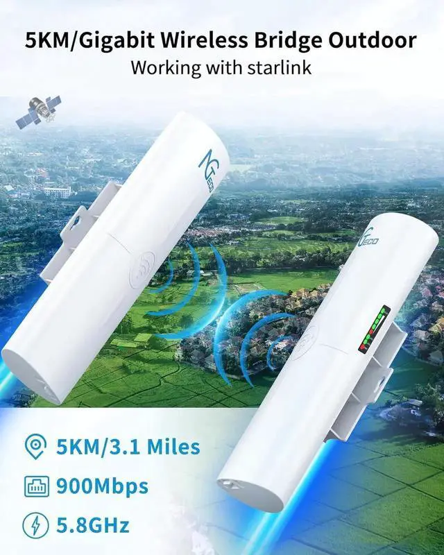 Alt view image 7 of 7 - Wireless Bridge, 5KM 5.8GHz Point to Point Outdoor WiFi Bridges with 14DBi High Gain Antenna, Compatible with Network Sharing,Network Extend, 2 Pack