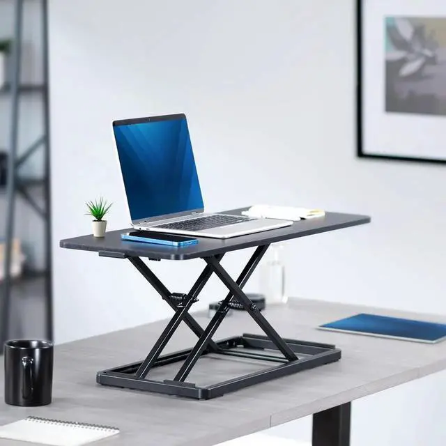 Alt view image 4 of 7 - Single Top 30 inch Scissors Lift Keyboard and Mouse Riser, Height Adjustable Laptop Desk, For Ergonomic Sit Stand Workstations, Black, DESK-V030A