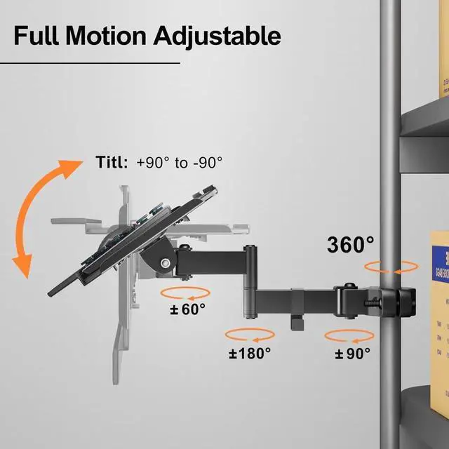 Alt view image 4 of 7 - Keyboard Tray Pole Mount - Keyboard Mount fits Most Standard and Oversized Keyboards, Holds up to 2.2lbs, Black