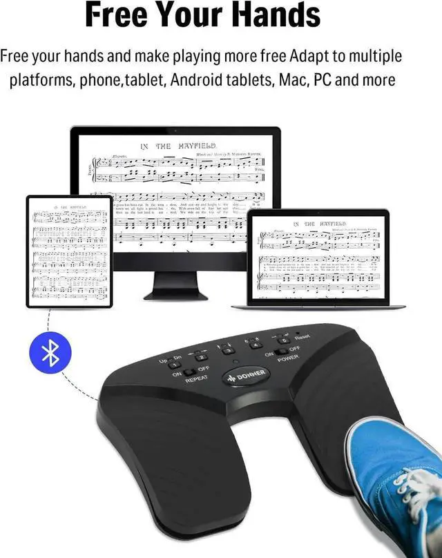 Alt view image 3 of 6 - Wireless Page Turner Pedal, Rechargeable Music Page Turner foot pedal for Tablets Phone, Black