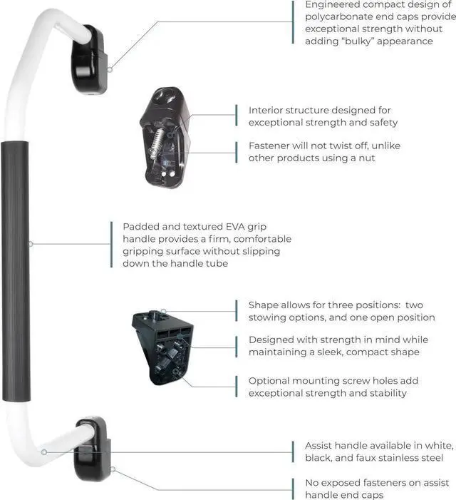 Alt view image 3 of 7 - ITC Inc Stow & Go Folding Assist Handle for RV's, 5th Wheels, and Trailers, Comfort-Padded RV Entry (White) White -