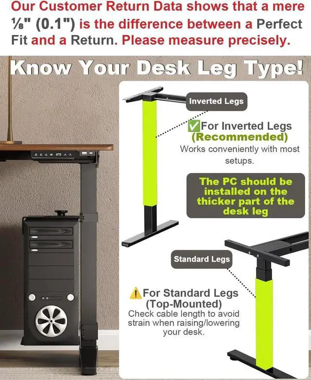 Alt view image 2 of 7 - Under Desk PC Mount - No Drilling Heavy Duty 40 lbs Capacity, Adjust Height and Width Clamp-on Desk Leg PC Mount for Standing Desks (Fits 75mm×45mm Legs), with Non-Slip Pads, White