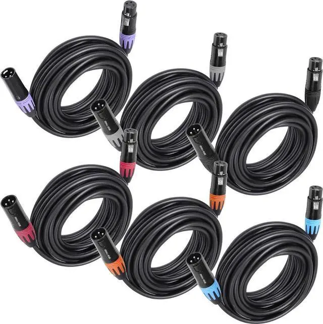 Main image of XLR Cables 25 Feet 3-Pin XLR Male to Female Microphone Cables 22 AWG (OFC) Balanced XLR Cables Set - 6 Pack