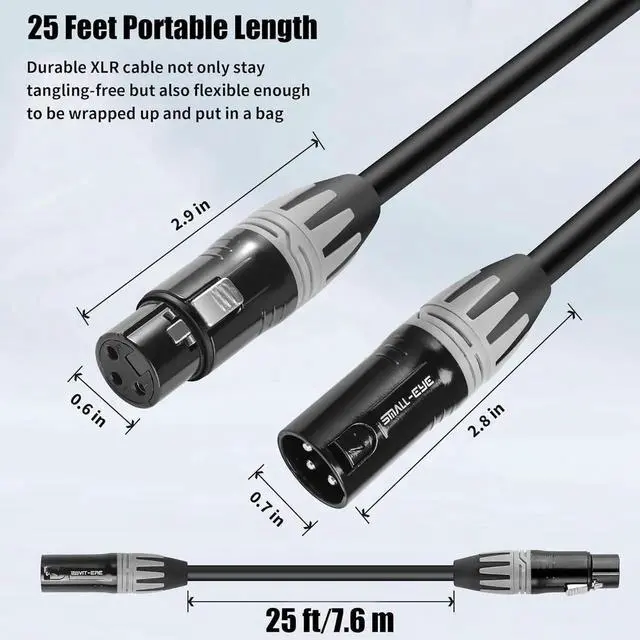 Alt view image 2 of 7 - XLR Cables 25 Feet 3-Pin XLR Male to Female Microphone Cables 22 AWG (OFC) Balanced XLR Cables Set - 6 Pack
