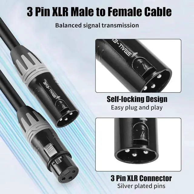 Alt view image 7 of 7 - XLR Cables 25 Feet 3-Pin XLR Male to Female Microphone Cables 22 AWG (OFC) Balanced XLR Cables Set - 6 Pack