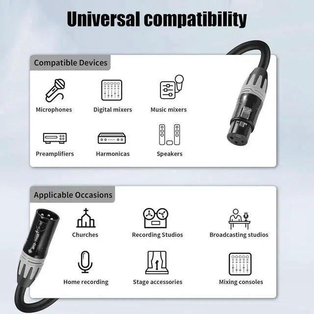 Alt view image 3 of 7 - XLR Cables 25 Feet 3-Pin XLR Male to Female Microphone Cables 22 AWG (OFC) Balanced XLR Cables Set - 6 Pack