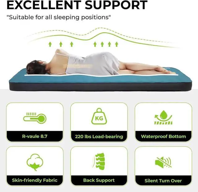 Alt view image 5 of 7 - Camping Self-Inflating Sleeping Pad, Single Twin Size air Foam Mattress Cot with Pump Sack for Tents Car Van Outdoor Home