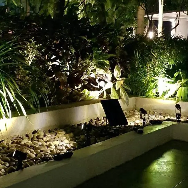 Alt view image 4 of 7 - 4-Spotlight Mini 50X Solar-Powered LED Spotlight (Warm White LED), Black Finish, Outdoor Garden Yard Landscape Downlight