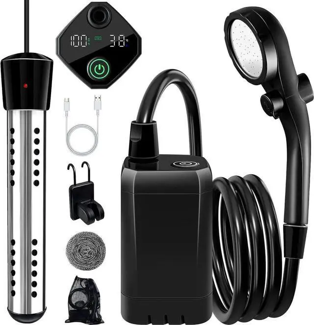 Main image of Portable Shower with Heater, 6000mAh Battery Powered Portable Shower for Camping with 2000W Auto-Off Heater, Spray Adjustable Camping Shower with Heater, Digital Power & Temperature Display for Hiking