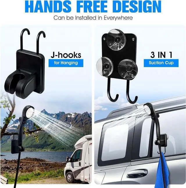 Alt view image 4 of 7 - Portable Shower with Heater, 6000mAh Battery Powered Portable Shower for Camping with 2000W Auto-Off Heater, Spray Adjustable Camping Shower with Heater, Digital Power & Temperature Display for Hiking