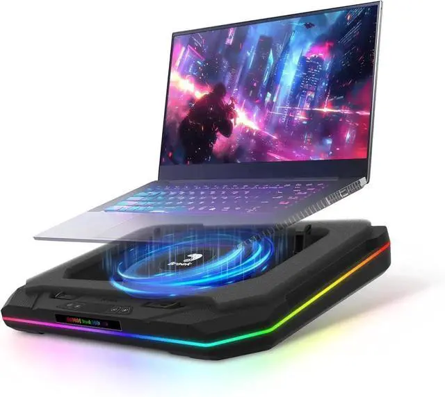 Main image of Saviortop Gaming Laptop Cooling Pad High-Speed 3500 RPM Laptop Cooler with Turbo Fan, RGB Cooling Stand for 10-19 Inch Laptops, Touch Control, USB-C Hub, Adjustae Height, Quiet Cooling Fan
