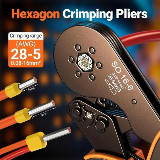 Alt view image 2 of 7 - Ferrule Crimping Tool Kit, Self-Adjustable Ratchet Crimper for AWG 28-5 Ferrules - Includes 1275PCS Hexagonal Double & Single Wire Connectors