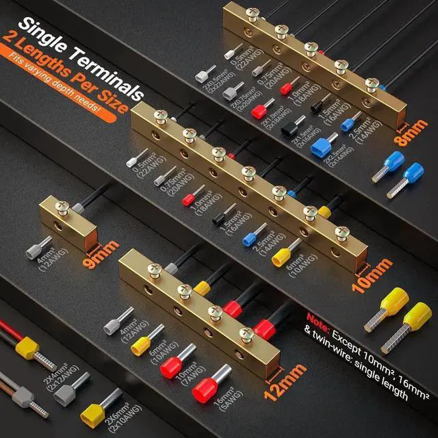 Alt view image 7 of 7 - Ferrule Crimping Tool Kit, Self-Adjustable Ratchet Crimper for AWG 28-5 Ferrules - Includes 1275PCS Hexagonal Double & Single Wire Connectors
