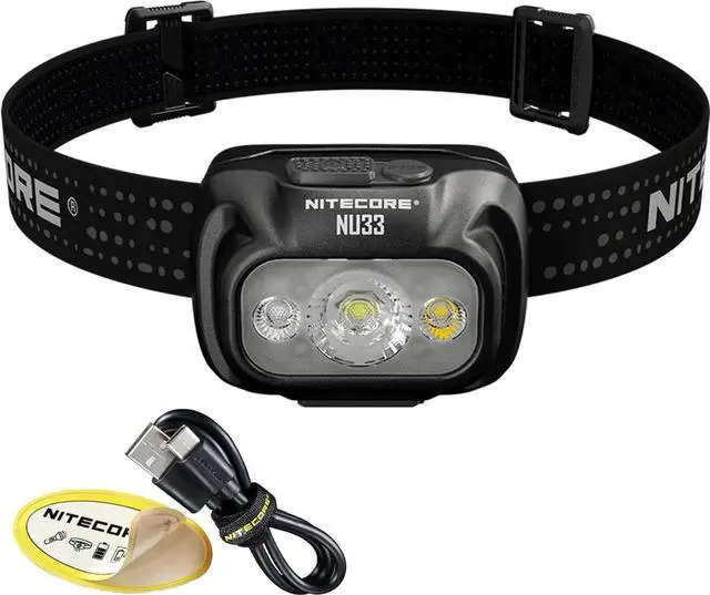 Main image of NU33 700 Lumen Camping Headlamp, USB-C Rechargeable, Lightweight with White, Red, and Reading LEDs Sticker Black -