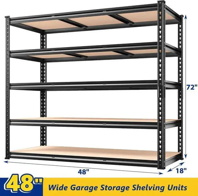 Main image of 48" W Garage Shelving Heavy Duty, 3000LBS Storage Shelves, 5-Tier Adjust Metal Shelving, Garage Shelves Sturdy Industrial Shelf, Easy Assemble, 72" H x 48" W x 18" D