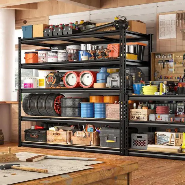 Alt view image 3 of 7 - 48" W Garage Shelving Heavy Duty, 3000LBS Storage Shelves, 5-Tier Adjust Metal Shelving, Garage Shelves Sturdy Industrial Shelf, Easy Assemble, 72" H x 48" W x 18" D