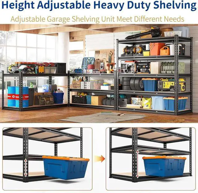 Alt view image 6 of 7 - 48" W Garage Shelving Heavy Duty, 3000LBS Storage Shelves, 5-Tier Adjust Metal Shelving, Garage Shelves Sturdy Industrial Shelf, Easy Assemble, 72" H x 48" W x 18" D