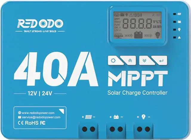 Main image of 40 Amp MPPT 12V/24V DC Input Solar Charge Controller with Built-in Bluetooth Module, Parameter Adjustable LCD Display LED Indicators