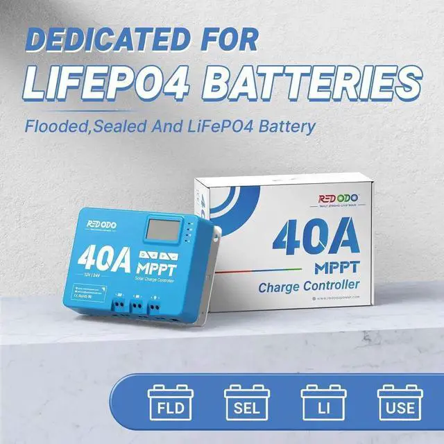 Alt view image 4 of 7 - 40 Amp MPPT 12V/24V DC Input Solar Charge Controller with Built-in Bluetooth Module, Parameter Adjustable LCD Display LED Indicators