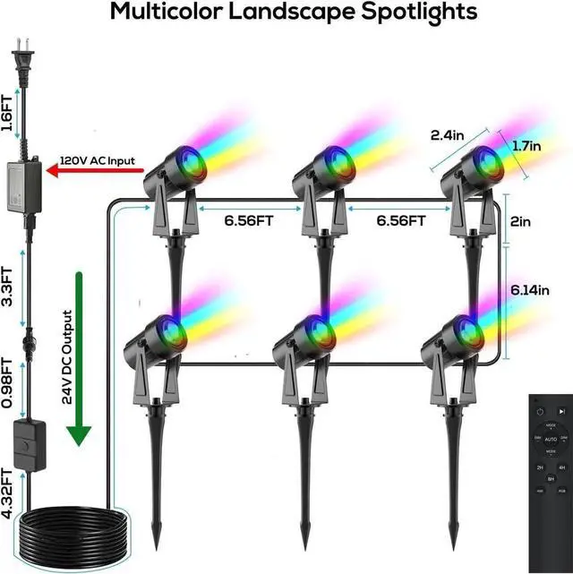 Alt view image 3 of 7 - Outdoor Landscape Lighting with Remote, RGBW Color Changing Spot Uplights, 6 Pack