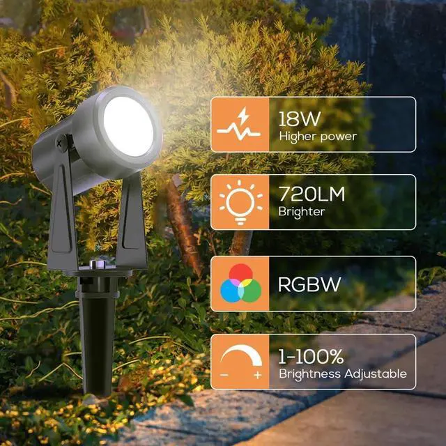 Alt view image 4 of 7 - Outdoor Landscape Lighting with Remote, RGBW Color Changing Spot Uplights, 6 Pack