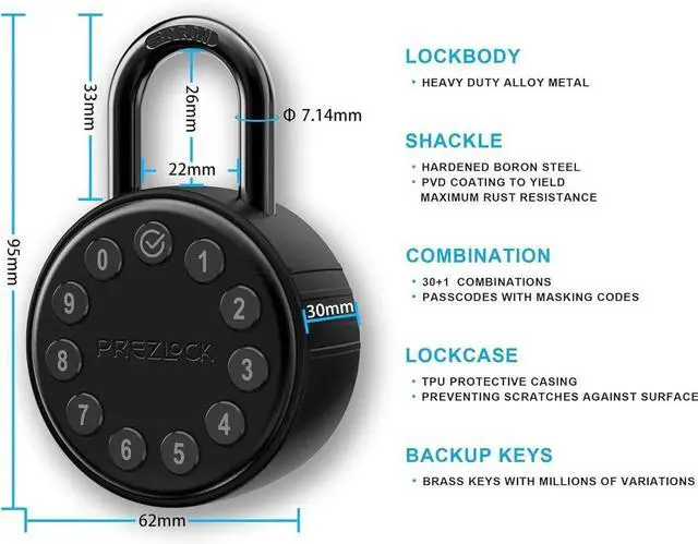 Alt view image 2 of 3 - Electronic Combination Padlock with Key Backup, Suitae for Outdoor and Heavy Duty uses, Water Rstant, IP65 Weatherproof.