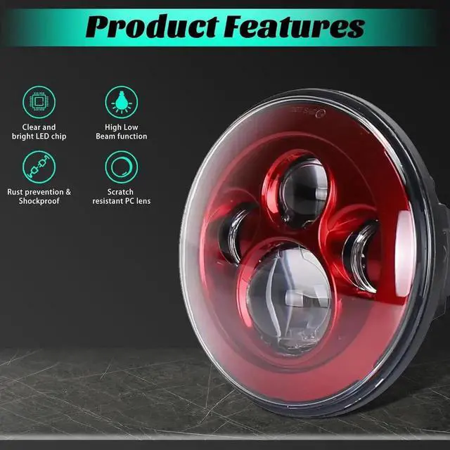 Alt view image 4 of 7 - 7 Inch Motorcycle Headlight LED Red Headlight Motorcycle Projector Compatible with Tourng Street Electra Glide Road king Classic