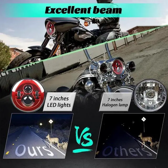 Alt view image 6 of 7 - 7 Inch Motorcycle Headlight LED Red Headlight Motorcycle Projector Compatible with Tourng Street Electra Glide Road king Classic