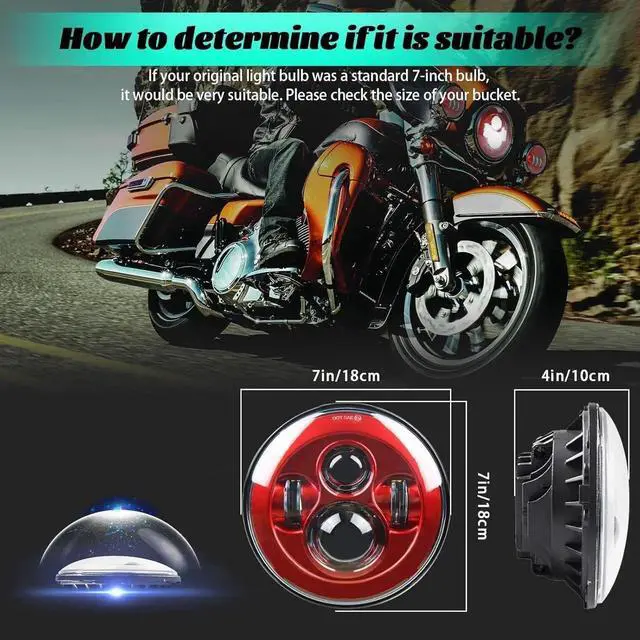 Alt view image 2 of 7 - 7 Inch Motorcycle Headlight LED Red Headlight Motorcycle Projector Compatible with Tourng Street Electra Glide Road king Classic