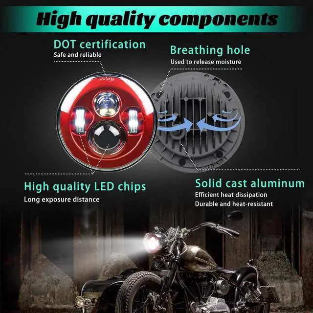 Alt view image 7 of 7 - 7 Inch Motorcycle Headlight LED Red Headlight Motorcycle Projector Compatible with Tourng Street Electra Glide Road king Classic