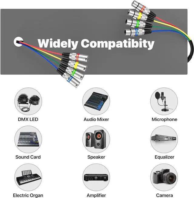 Alt view image 3 of 6 - 50 Ft 4 Channel XLR Snake C - 4 Colored Microphone Patch C, Recording Snake for Live, Recording, Studios 1 Pack