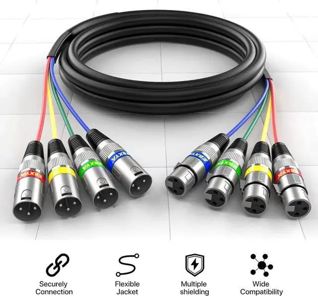 Alt view image 2 of 6 - 50 Ft 4 Channel XLR Snake C - 4 Colored Microphone Patch C, Recording Snake for Live, Recording, Studios 1 Pack