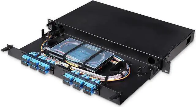 Alt view image 4 of 5 - Fiber Optic Patch Panel, Rack Mount, 1 RU, Includes 2 SC Singlemode and 2 SC Multimode Adapter Plates, Includes Splice Trays, Up to 24 Fiber Capacity