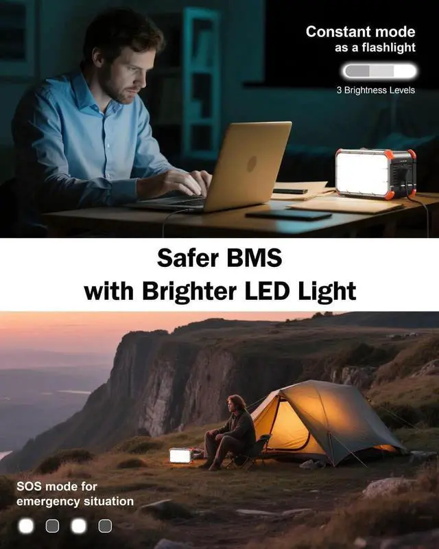 Alt view image 2 of 7 - Portable Power Station 153Wh Camping Small Solar Generator with Hand Crank 120V 150W AC Outlet Lithium Battery Power Bank, Wireless Charging Emergency Charger for Outdoor Travel Home Backup