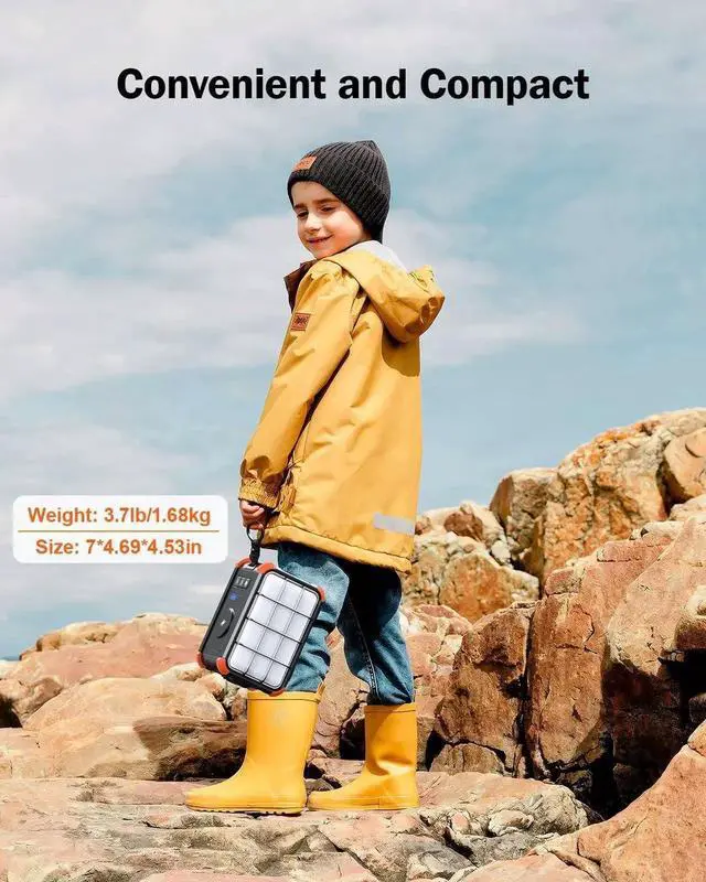 Alt view image 4 of 7 - Portable Power Station 153Wh Camping Small Solar Generator with Hand Crank 120V 150W AC Outlet Lithium Battery Power Bank, Wireless Charging Emergency Charger for Outdoor Travel Home Backup