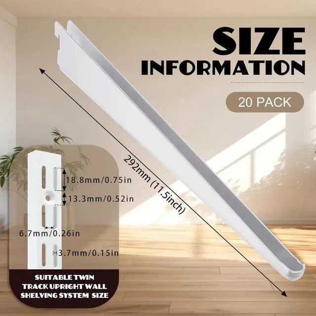 Alt view image 4 of 7 - 20 Pcs Adjust Shelf Brackets for Double Track System Closet Organization Heavy Duty Wire Shelf Brackets(White,11.5 Inch)