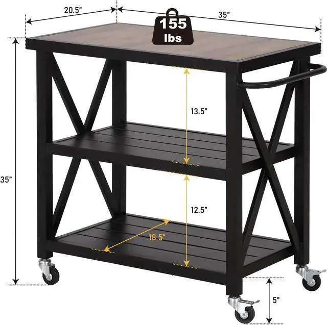 Alt view image 7 of 7 - Outdoor Grill Table, Elegant Grill Cart with Ceramic Wood Grain Table Top, Serving Cart with Shelves, Patio Grilling Backyard BBQ Grill Cart, Black